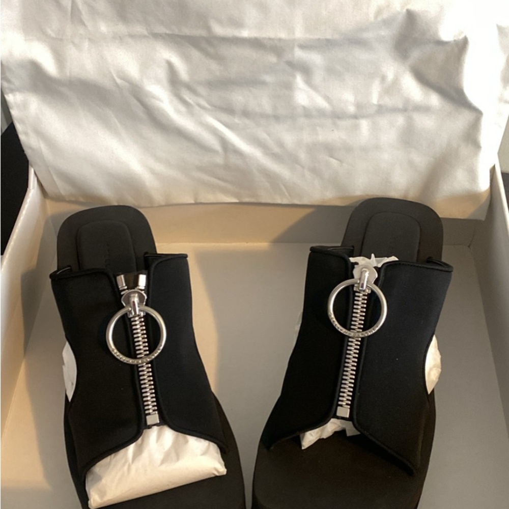 Stella McCartney Black Slide Mules with Silver Ring Zippers